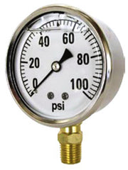 GAUGE-1/4" MPT BRASS BTM MT 4" LIQ 0-100 PSI