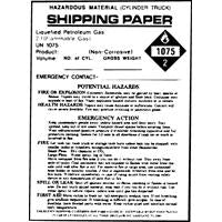 SHIPPING PAPER FOR CYLINDER TRUCKS