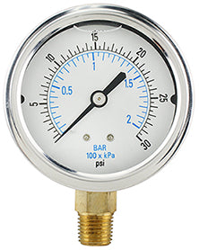 0-30 PSI LIQ FILL PRESSURE GAUGE 1/4