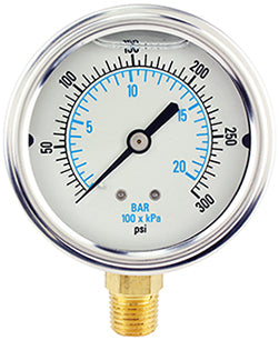 0-300 PSI LIQ FILL PRESSURE GAUGE 1/4