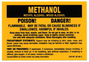 Methanol Warning Decal 3 x 5
