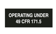 "Operating under 49 CFR 171.5" white on black decal