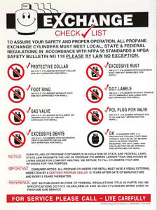 Cylinder exchange check list on coroplast stock