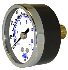 0-15 PSI pressure gauge 2" dia back connect, 1/4" MPT