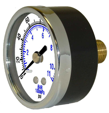 0-30 PSI pressure gauge 1-1/2" dial back connect, 1/8" MPT