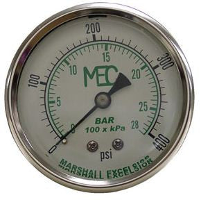 1/4" back mount 0-400# liquid filled gauge  SS external only