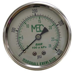 0-400 PSI SS pressure gauge 2" liquid filled 1/4" back connec