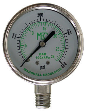 0-400# 1/4" bottom mount gauge stainless steel liquid filled