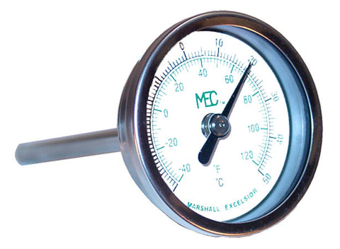 1/2" MPT thermometer steel with 4" long tube