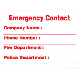 Poly Plastic Sign for Emergenc Contact Phone Numbers 18