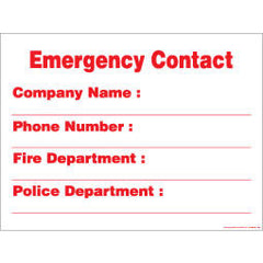 Poly Plastic Sign for Emergenc Contact Phone Numbers 18"x24"