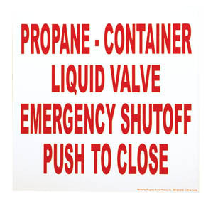 Plastic Sign Liquid Valve Tank Emergency Shutoff PUSH to Clos