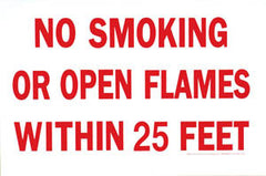 12" x 18" No Smoking or Open Flames 25 feet  decal