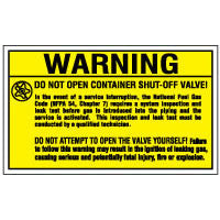 Container Shut Off Valve Decal Tank warning 5"H X 3"W, Yellow