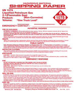 Un1075 Label Example Shipping paper 1075-2 one truc – CHS Propane Equipment