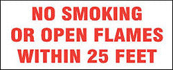 SIGN-METAL NO SMOKING OR OPN FLME 4" LTRS RED/WHITE 18"X12"