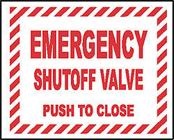 DECAL-VINYL EMER SHUTOFF VALVE PUSH RED ON WHITE 5