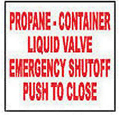DECAL-VINYL CONTAINER EMER PUSH TO CLSE RED/WHTE 12"X12"