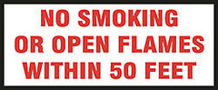 DECAL-VINYL NO SMKNG OR OPN FLME 50' 4"LTRS RED/WTE 18X12"