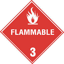 DECAL-VINYL DOT DIAMOND FLAMMABLE WHITE ON RED #3