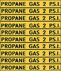 DECAL-VINYL PROPANE GAS 2 PSI BLACK ON YELLOW 3/8" X 3"